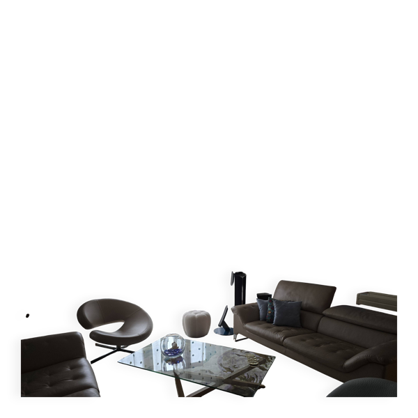 Ensemble salon Roche Bobois cuir – 2 canapés SCENARIO + fauteuil MOON (2009