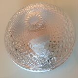 Round ceiling lamp in structured glass/vintage 60s-70s
