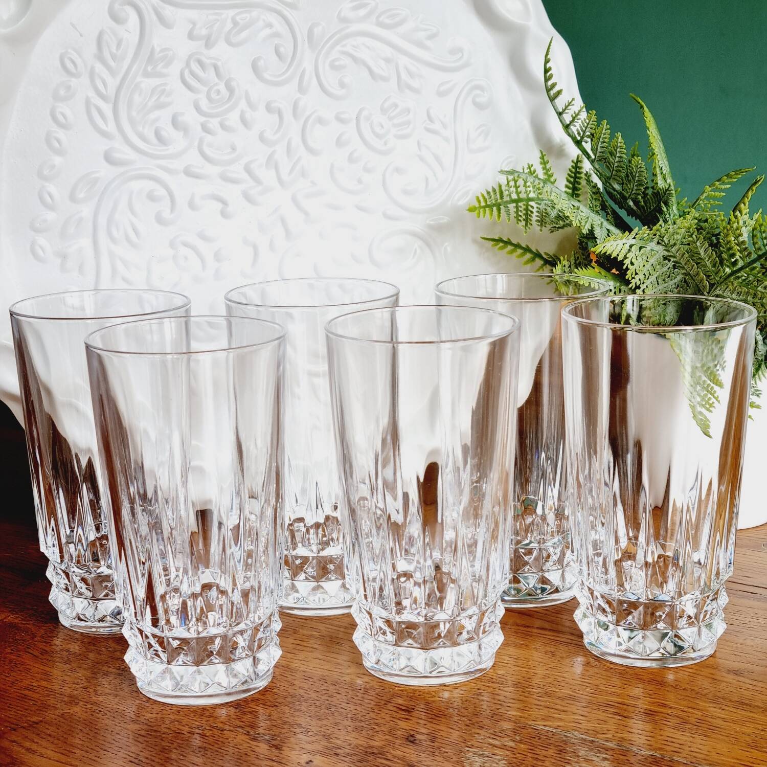 Set of 6 high crystal glasses with diamond tips