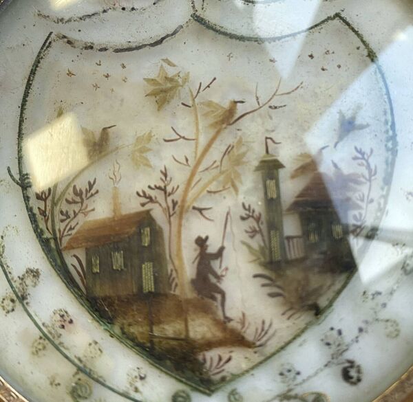 Pendant de miniatures tableaux XIX° Pêcheur et tombeau Nap. III