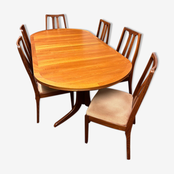 Md century retro vintage teak extending dining table and 6 chairs 1960 by Nathan