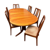 Table à manger à rallonge et 6 chaises rétro vintage en teck du Md Century 1960 par Nathan