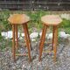 Pair wooden top stool seated bar hexagonal vintage