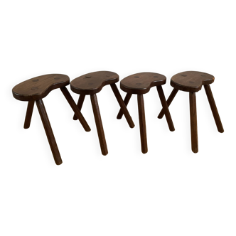 Set of 4 old tripod stools