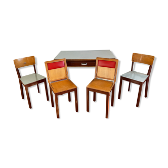 Ensemble table chaises et tabourets Heid années 60