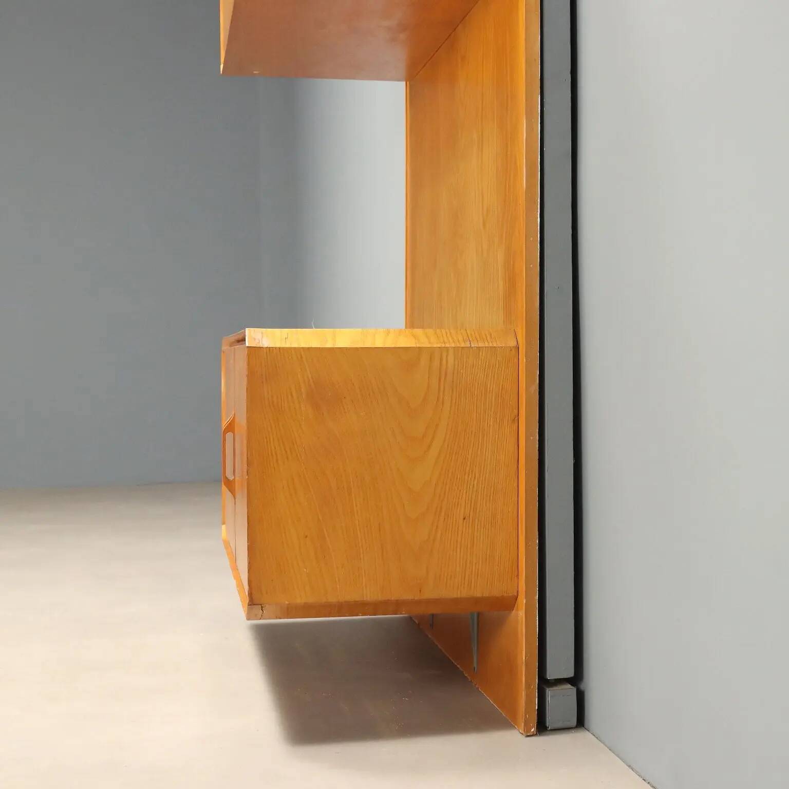 Vintage maple cabinet with drop-down front, Italian design, 1960s.