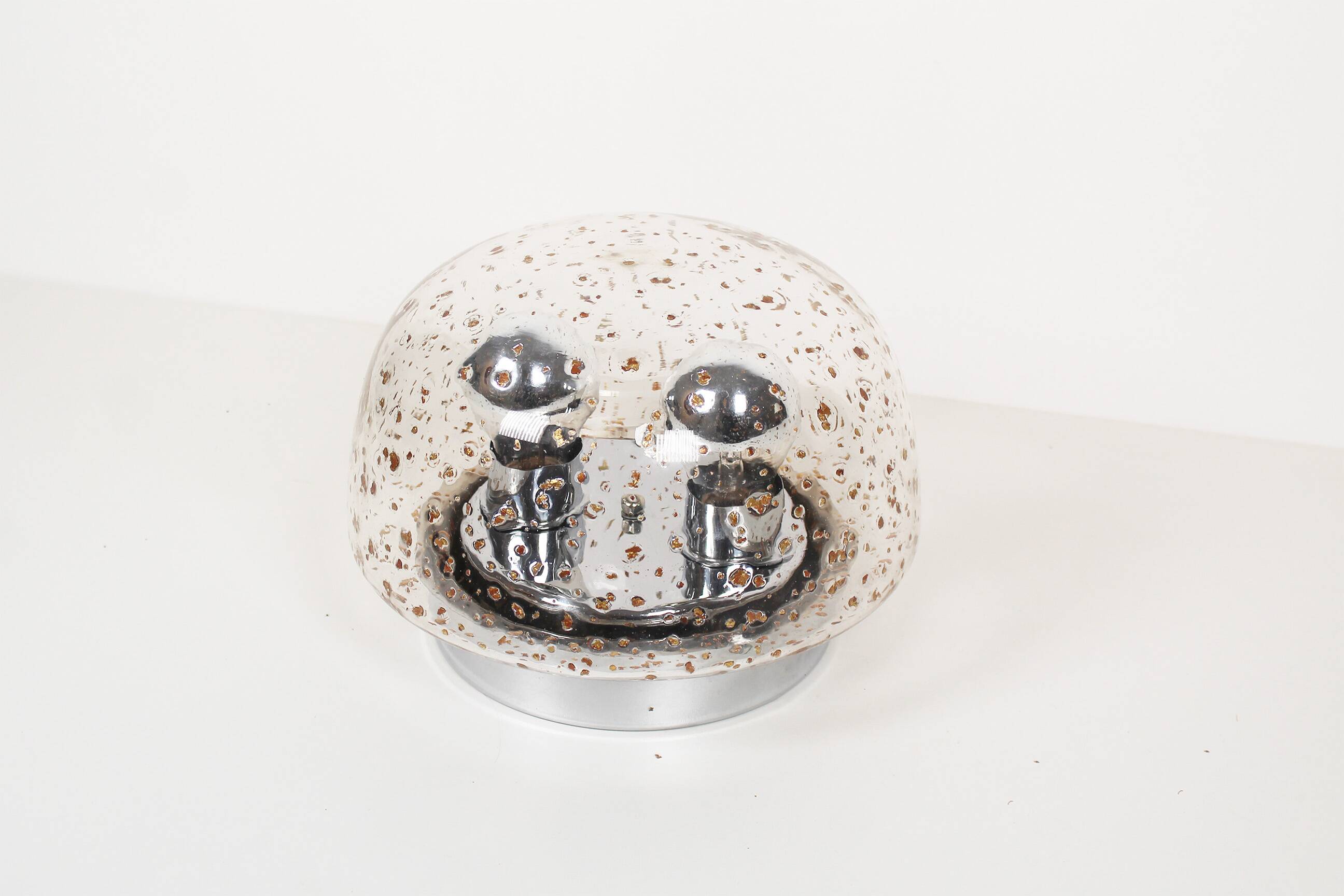 Polished metal and goldflake glass wall lamp by Doria