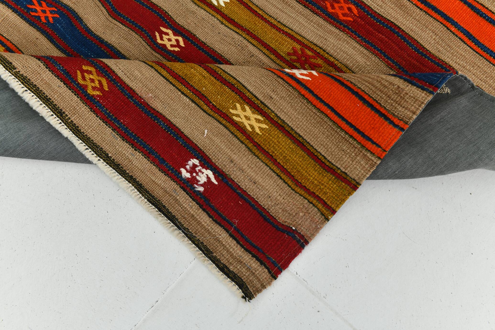 Turkish Red & Blue Striped Kilim Rug, 151x244Cm
