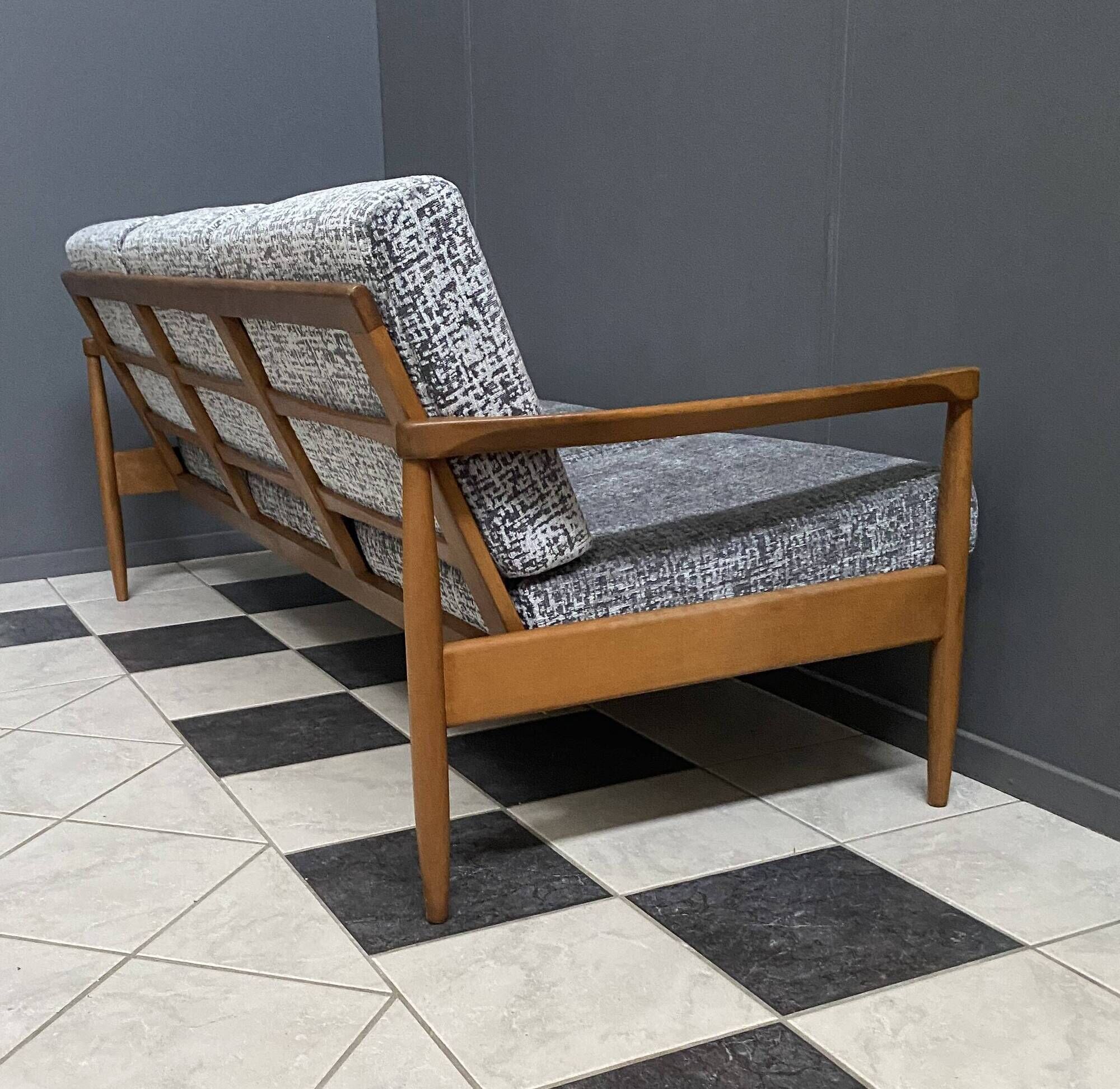 Grey fabric and wood 3 seat sofa 1960s