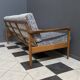 Grey fabric and wood 3 seat sofa 1960s