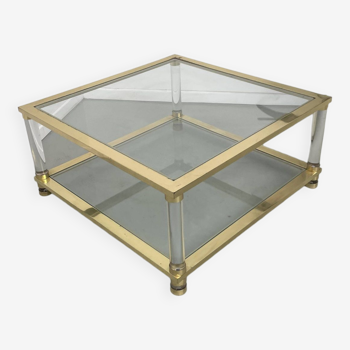 Lucite coffee table, brass and glass 70s