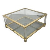 Table basse lucite, laiton et verre années 70