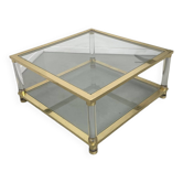 1970s lucite, brass and glass coffee table