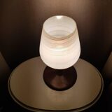 Vintage teak table lamp with 60s white glass lampshade