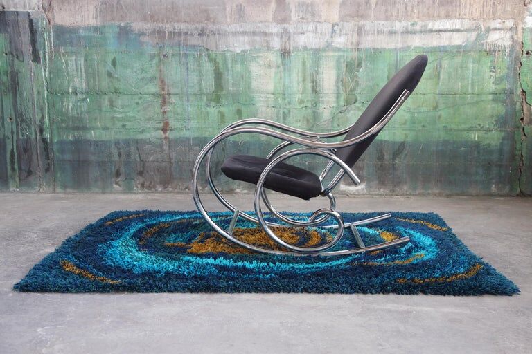 1970s chrome and black velvet sculptural rocking chair