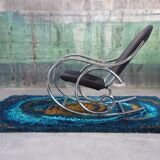 1970s chrome and black velvet sculptural rocking chair