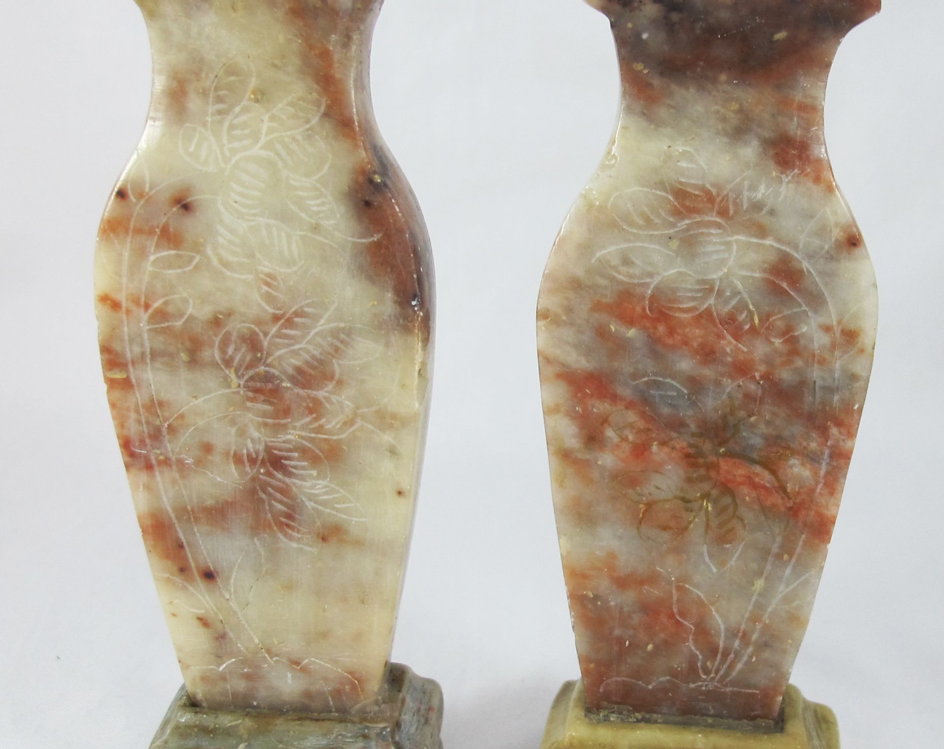 pair of small vases in hard stone carved Chinese China