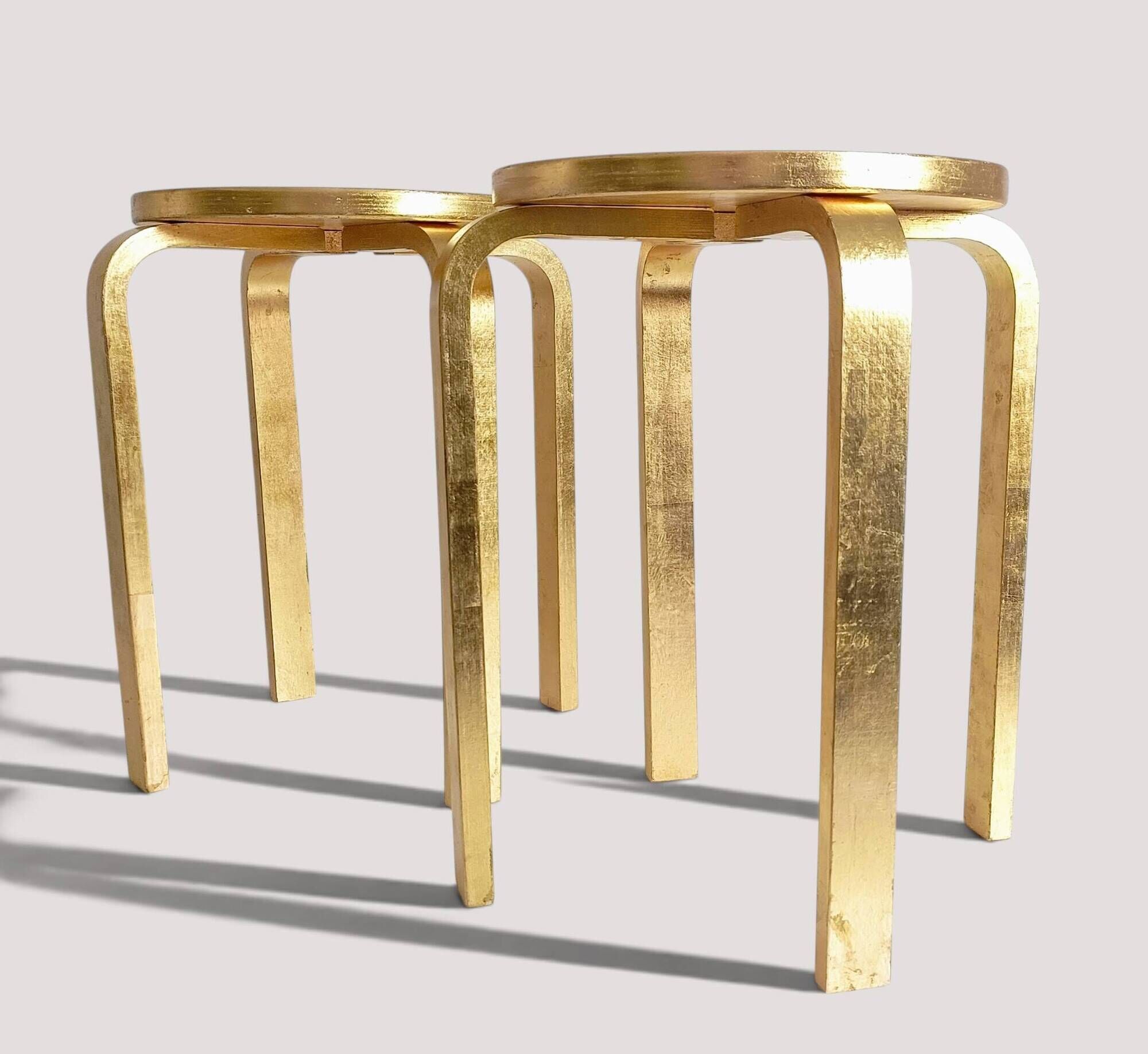 1990s IKEA Frosta Stools in the Style of Alvar Aalto, Gold Leaf Covered