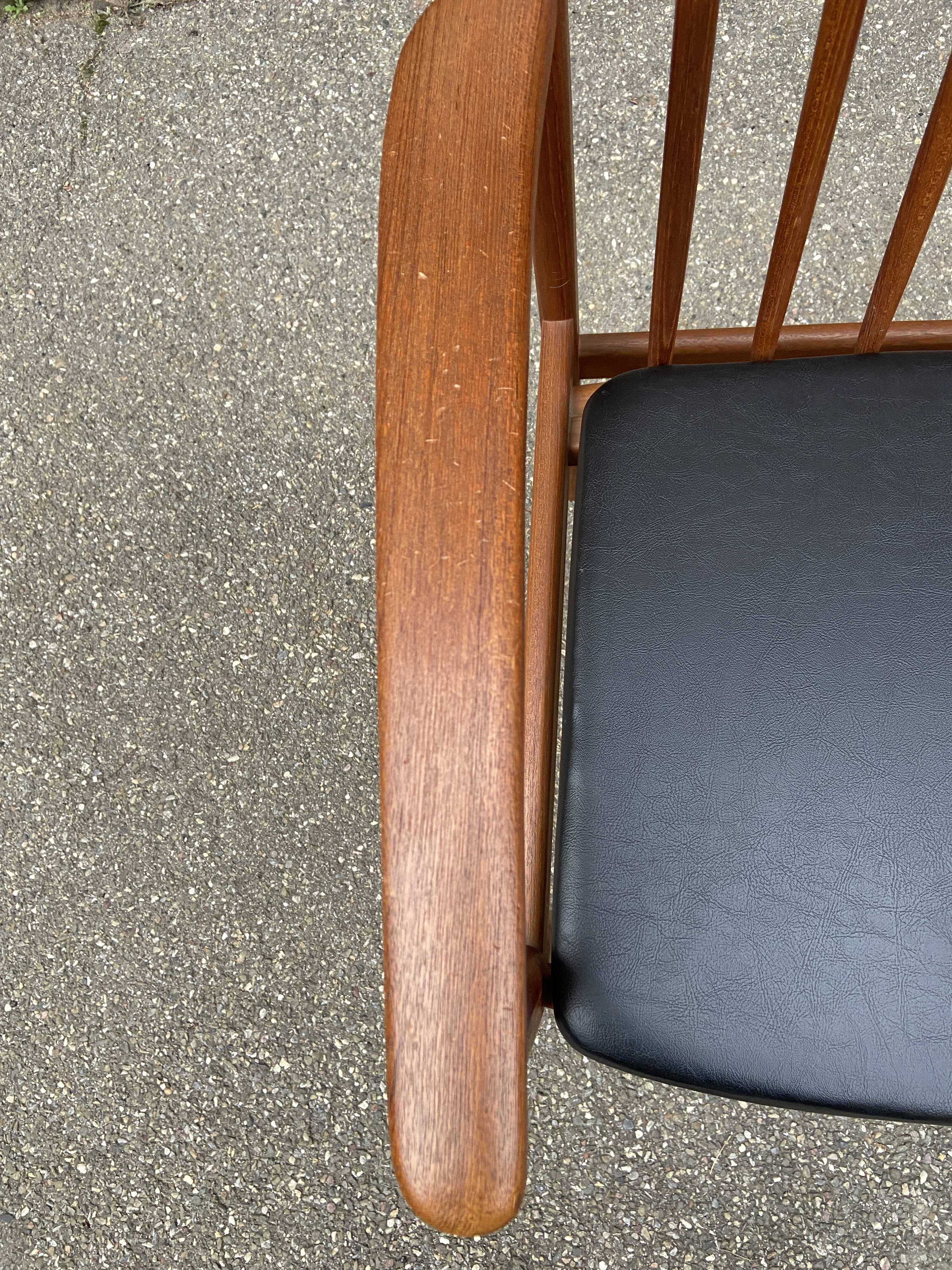 Scandinavian office armchair Swedish vintage 1960-70 teak & imitation leather