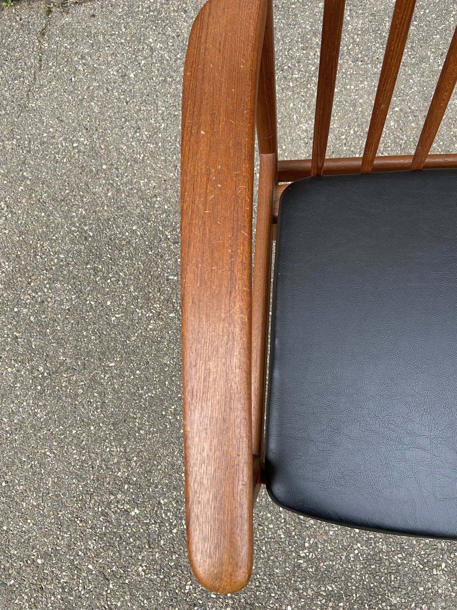 Scandinavian office armchair Swedish vintage 1960-70 teak & imitation leather