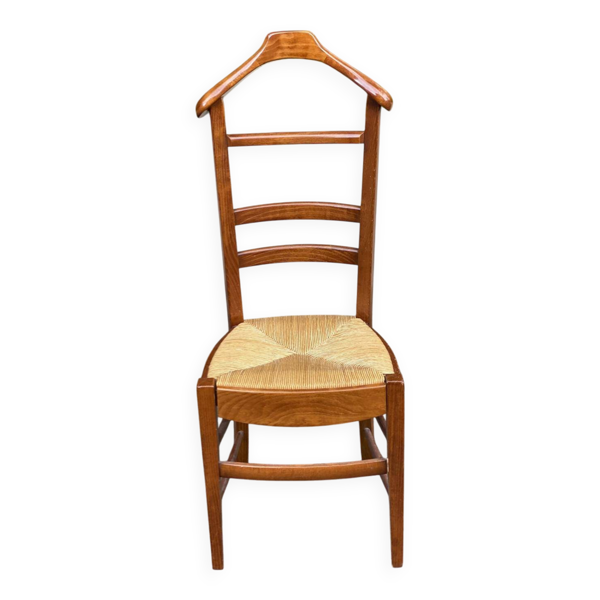 Solid wood and straw valet chair with hanger and drawer