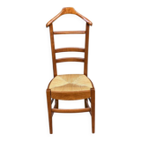 Solid wood and straw valet chair with hanger and drawer