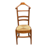Chaise valet bois massif et paille avec cintre et tiroir