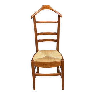 Solid wood and straw valet chair with hanger and drawer