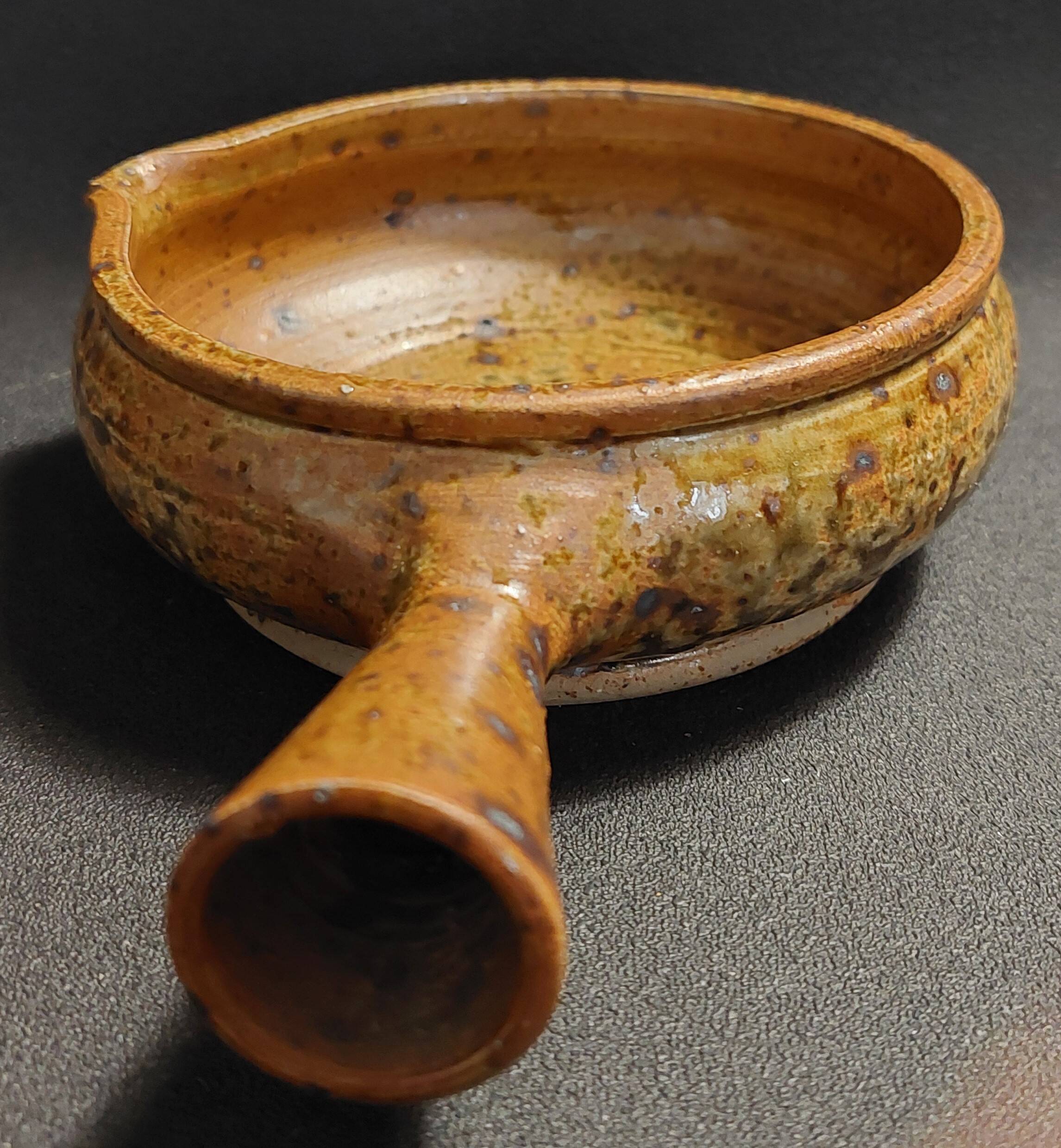 Pyrite stoneware fondue pot pan signed JPG Puisaye 20th century