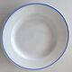 3 Pillivuyt white porcelain dinner plates with blue edging.