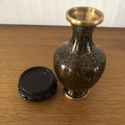 Chinese cloisonné vase in brass on wooden base floral motifs