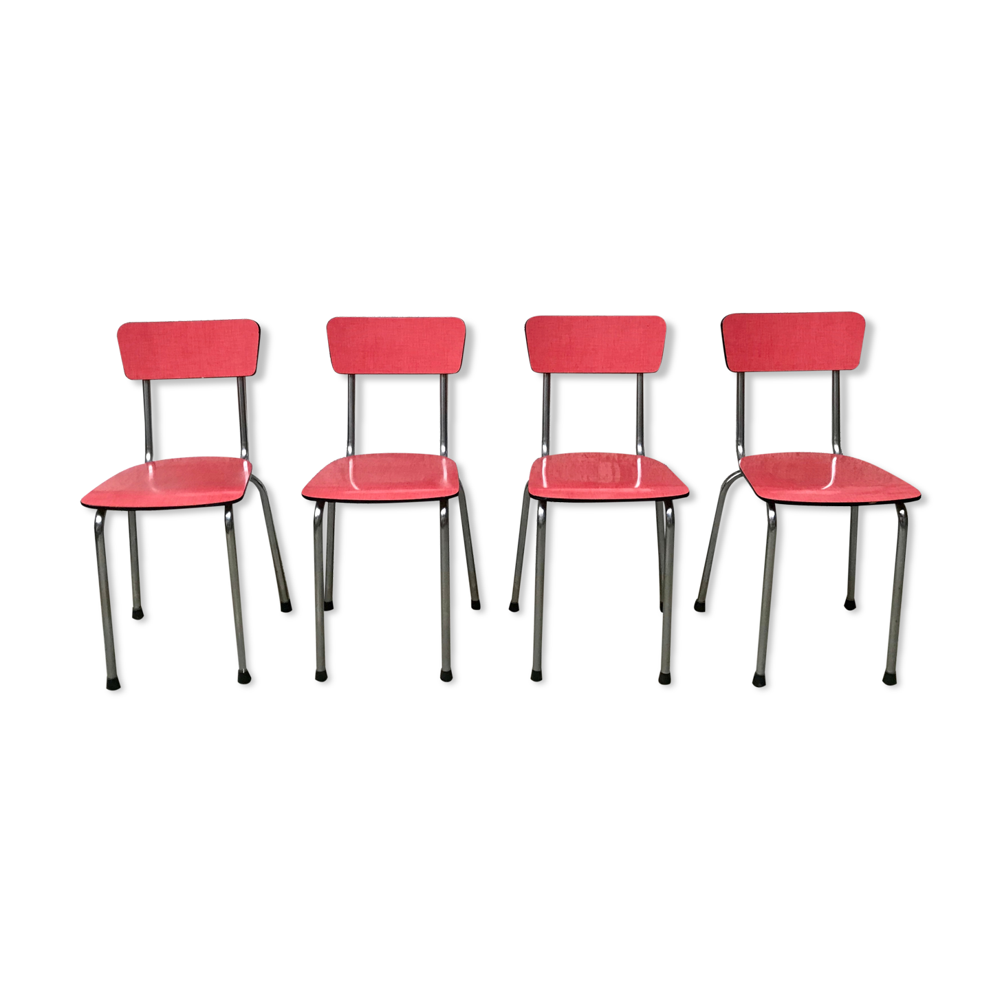 Series of 4 chairs in red formica and chrome 1950