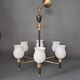 Maison Lunel 1960 6-light chandelier in gilded brass and green lacquered.
