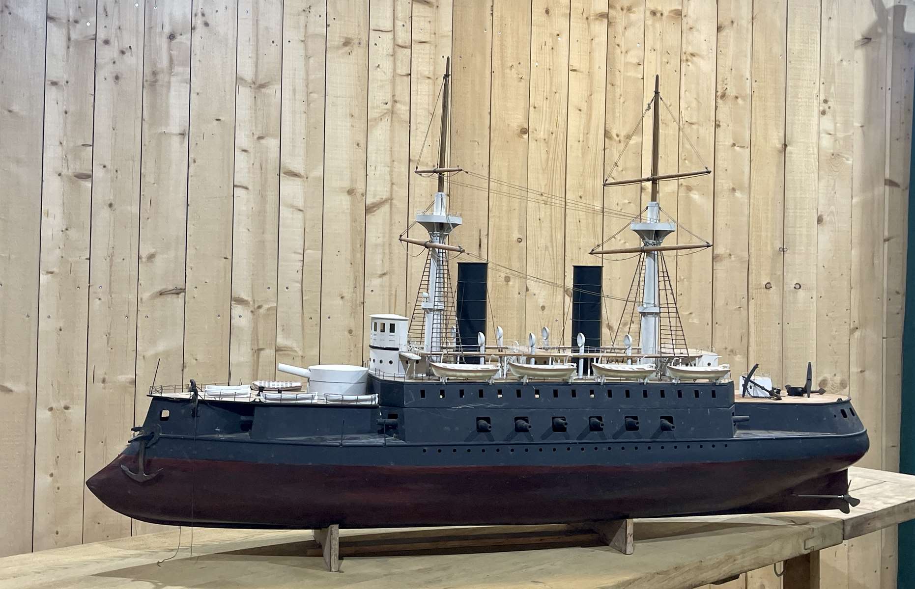 Model representing a battleship of the late nineteenth century