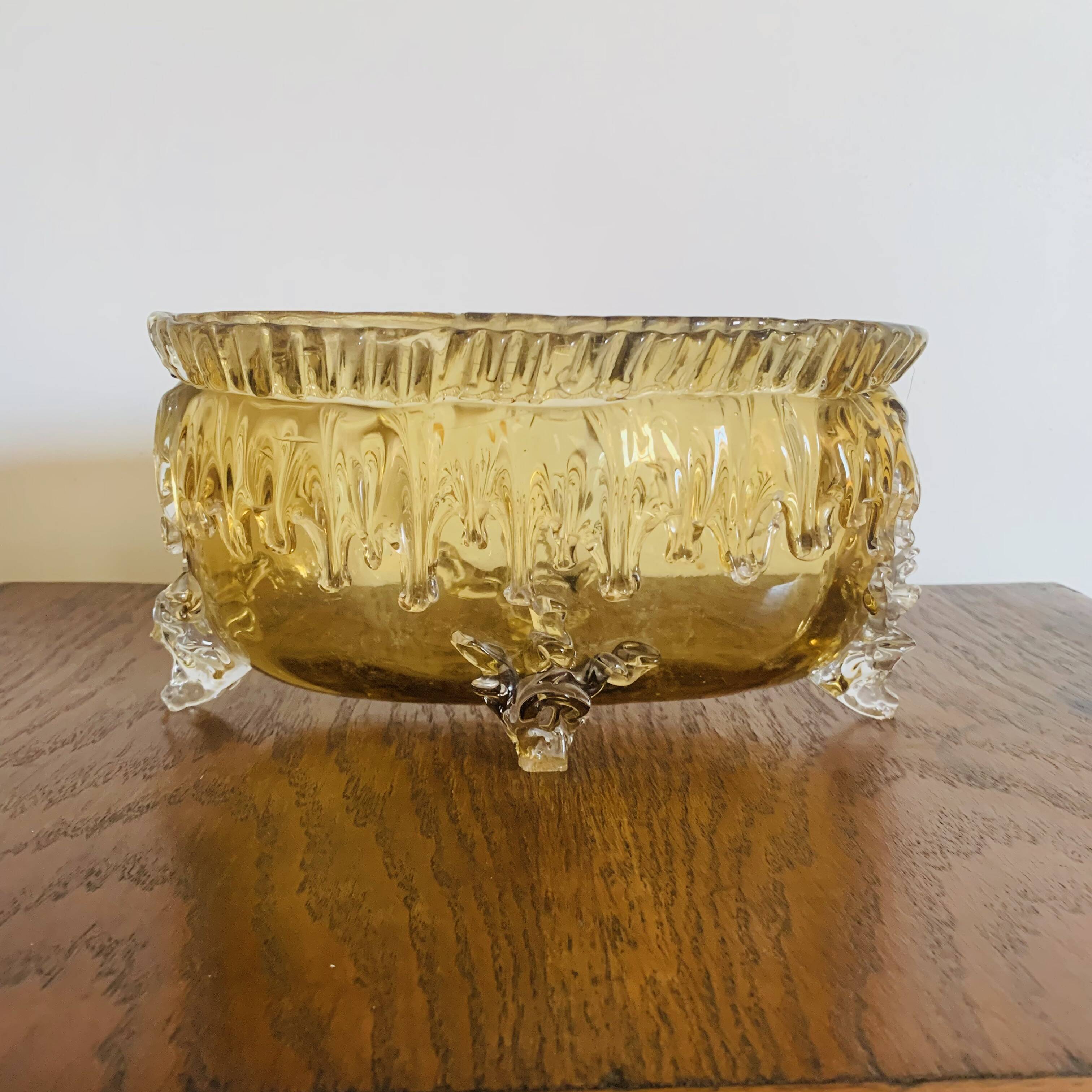 Grande coupe vintage en verre ambré