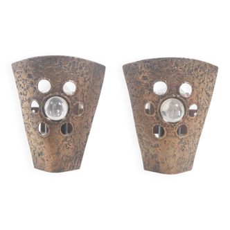 Suite d'appliques brutalistes en bronze, années 60