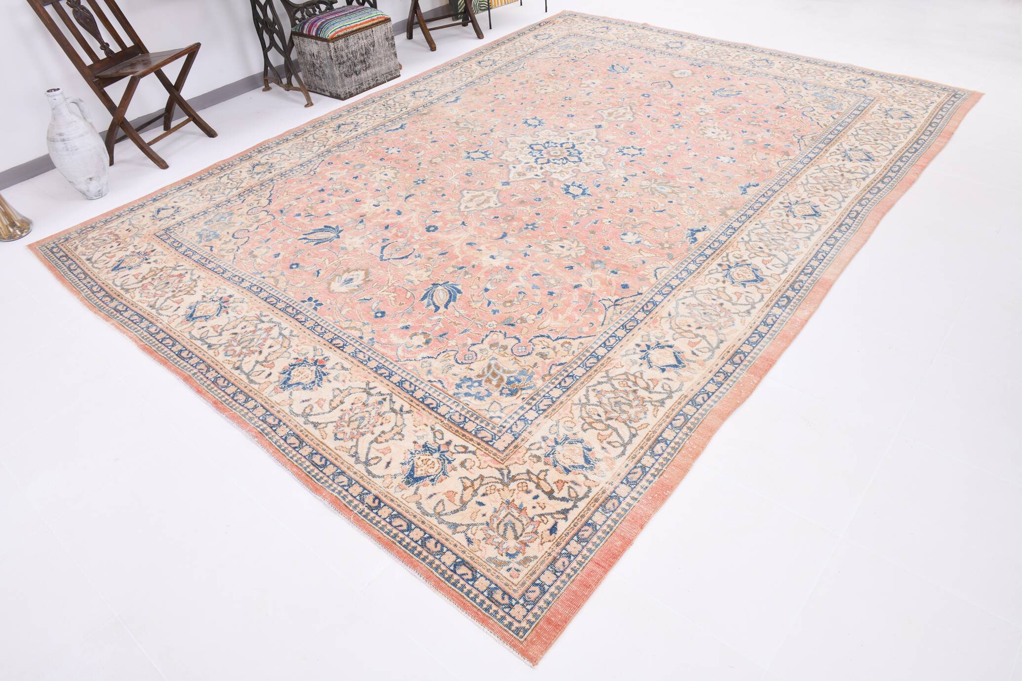 Tapis persan classique rose et bleu 9x12, 280x382 cm