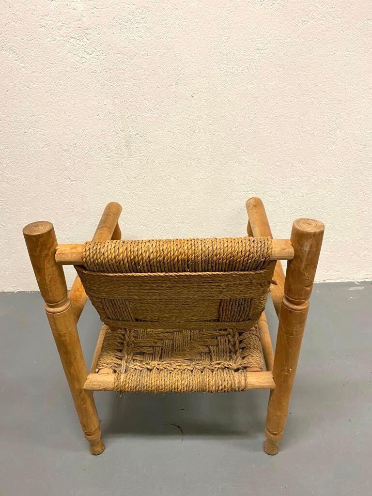 Wood and rope armchair and footrest