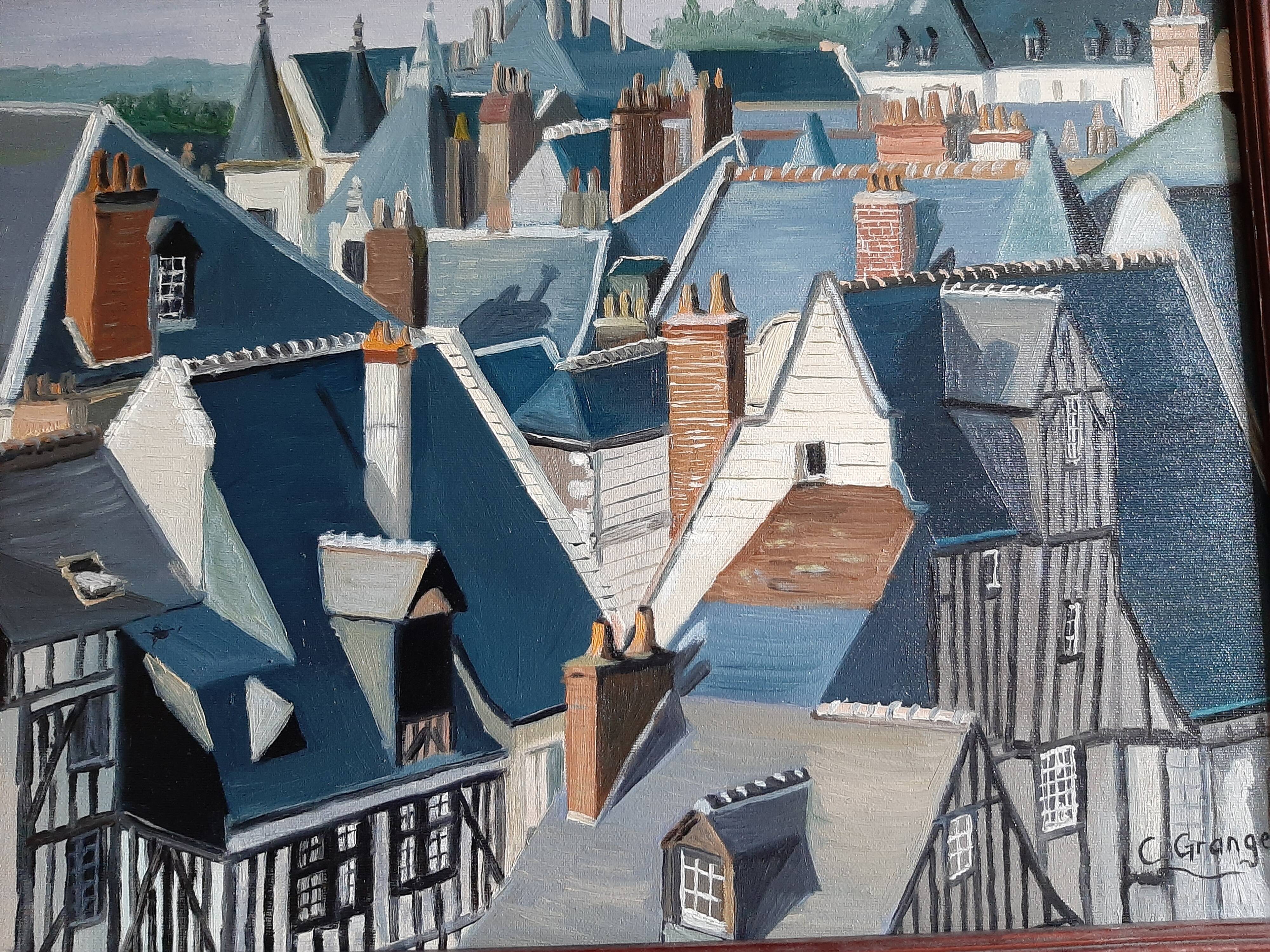 Oil on canvas "the roofs of old tours" by c.grange