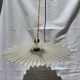 Vintage suspension opaline pleated lampshade with golden threads and claw socket.