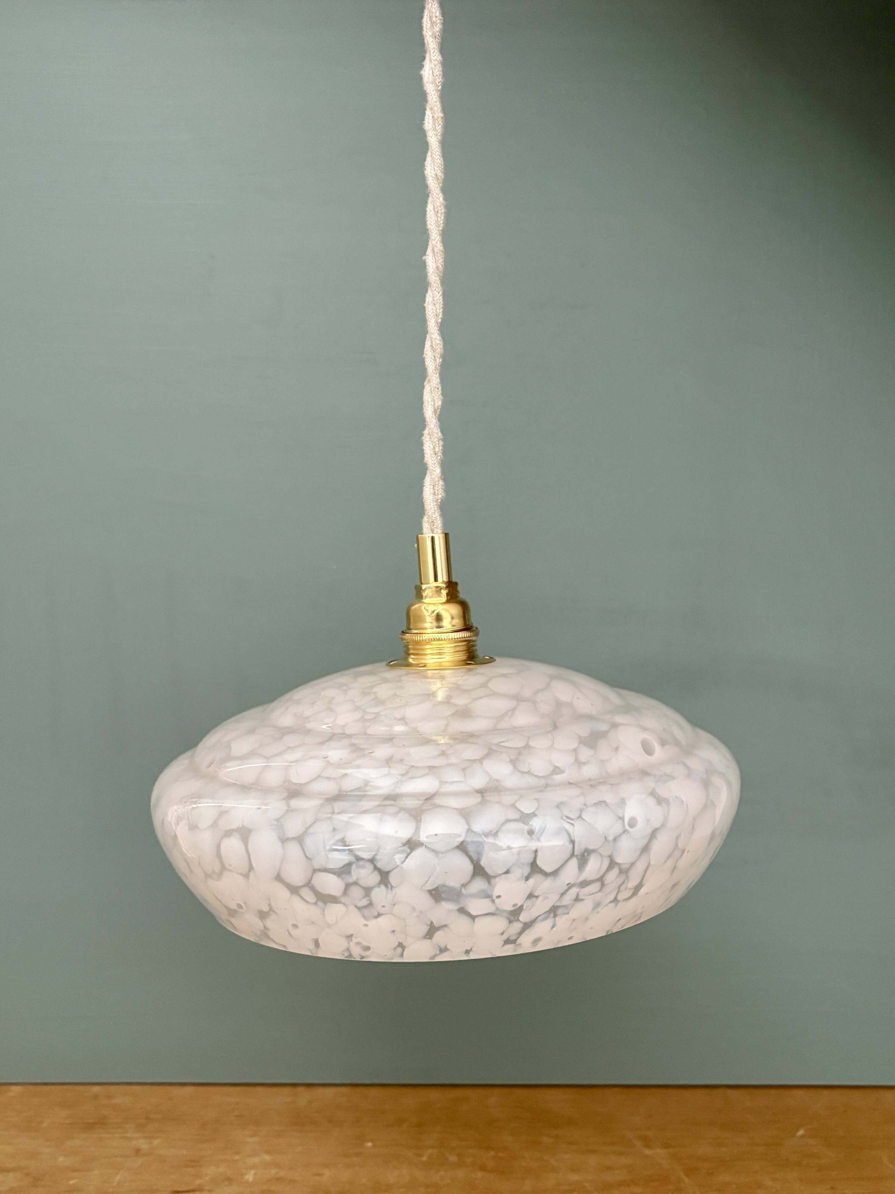 Vintage white Clichy glass lampshade pendant light