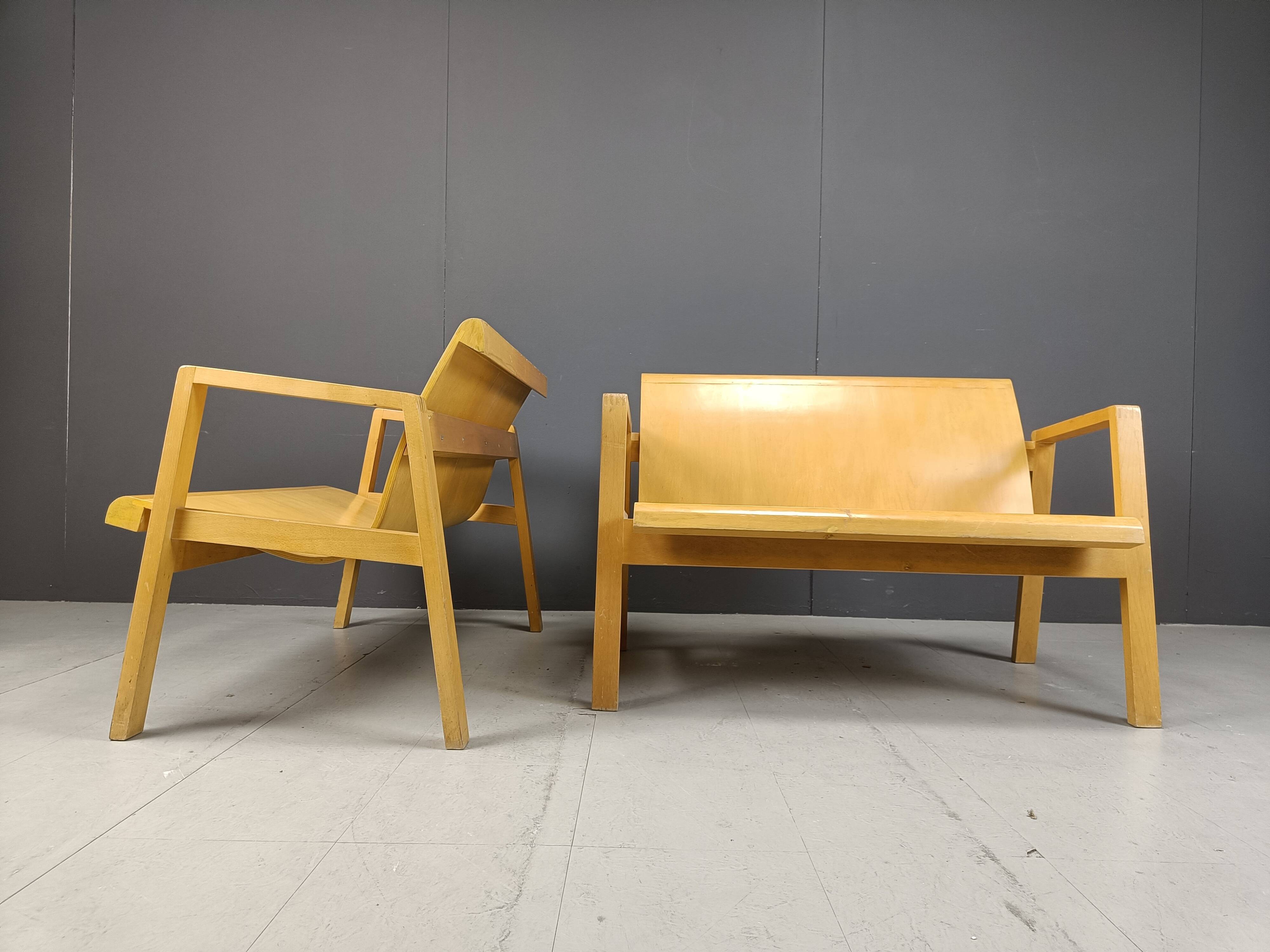 Mid-century plywood benches in the manner of Alvar Aalto, 1960 - set of 2