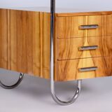 Restored bauhaus writing desk, by andré lurcat, walnut, new polish, czech, 1930s