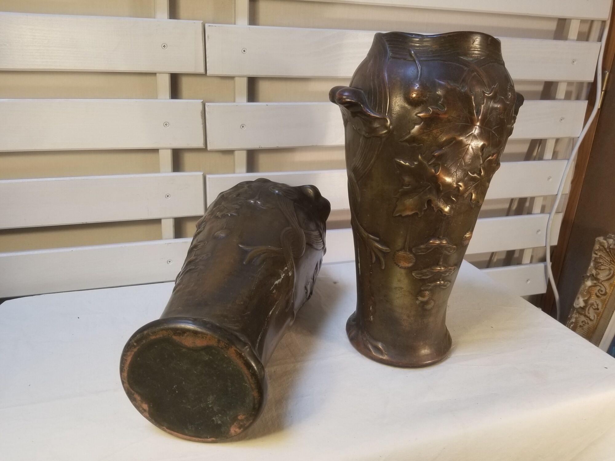 Pair of Art Nouveau baluster vases in copper earthenware by Gustave de Bruyn