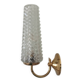 Vintage wall light in brass and etched glass.