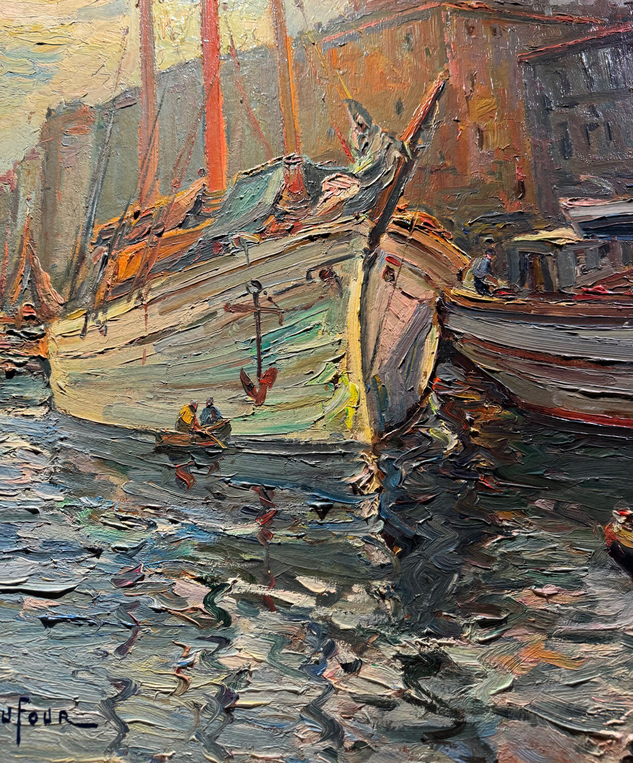 Antique painting, seascape signed Louis Dufour, dated 1943