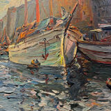 Antique painting, seascape signed Louis Dufour, dated 1943