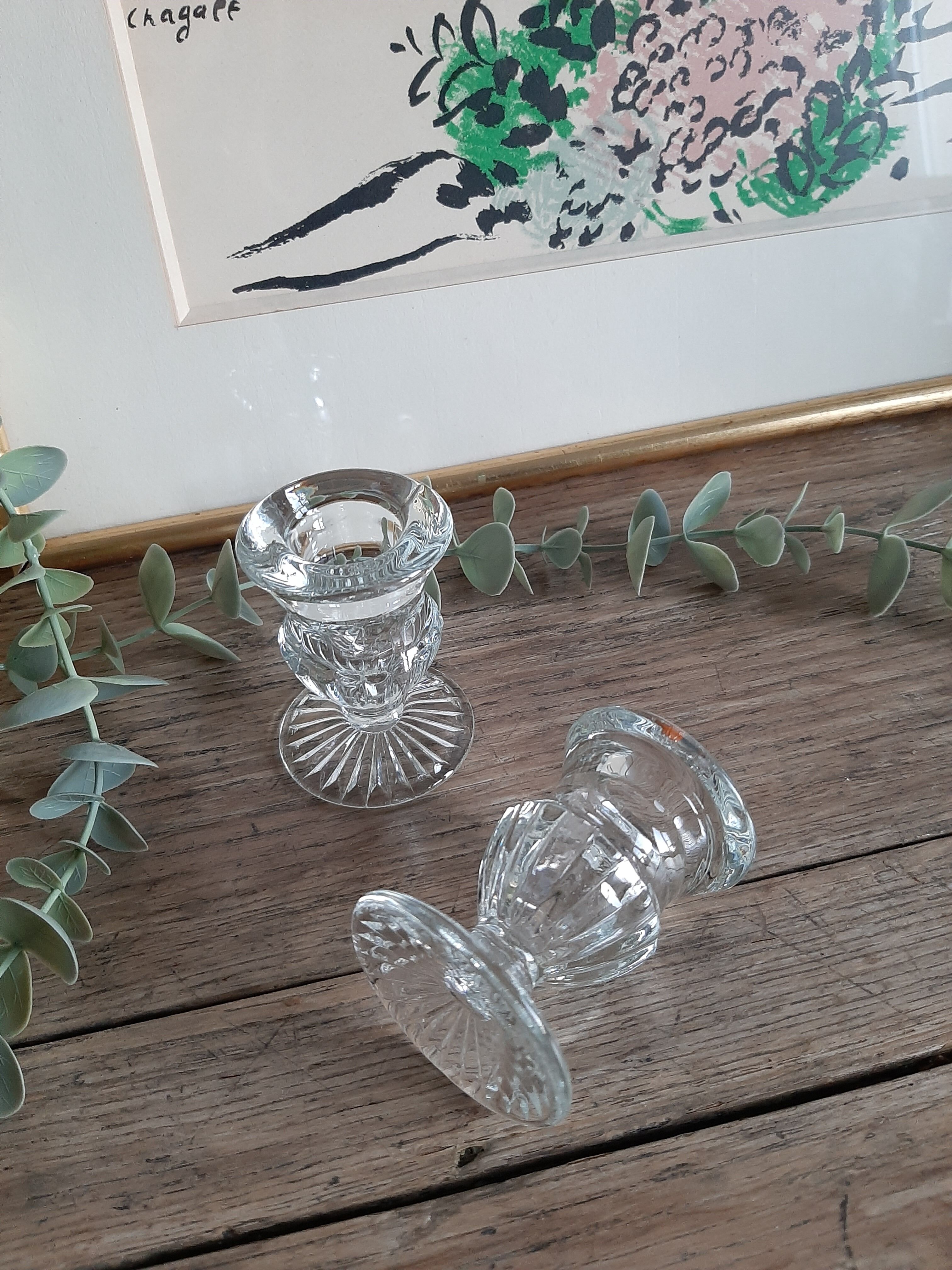 Lot 2 Vintage striated glass candlesticks