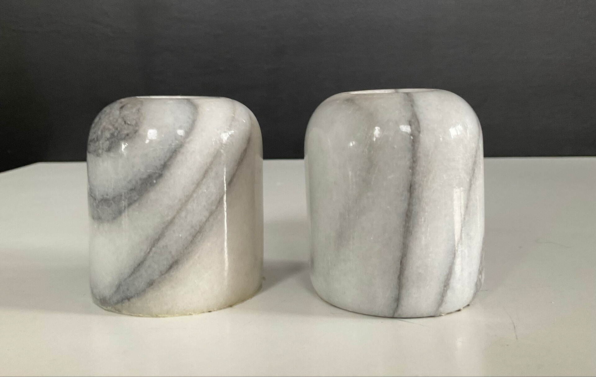 Pair of vintage Carrara marble candlesticks