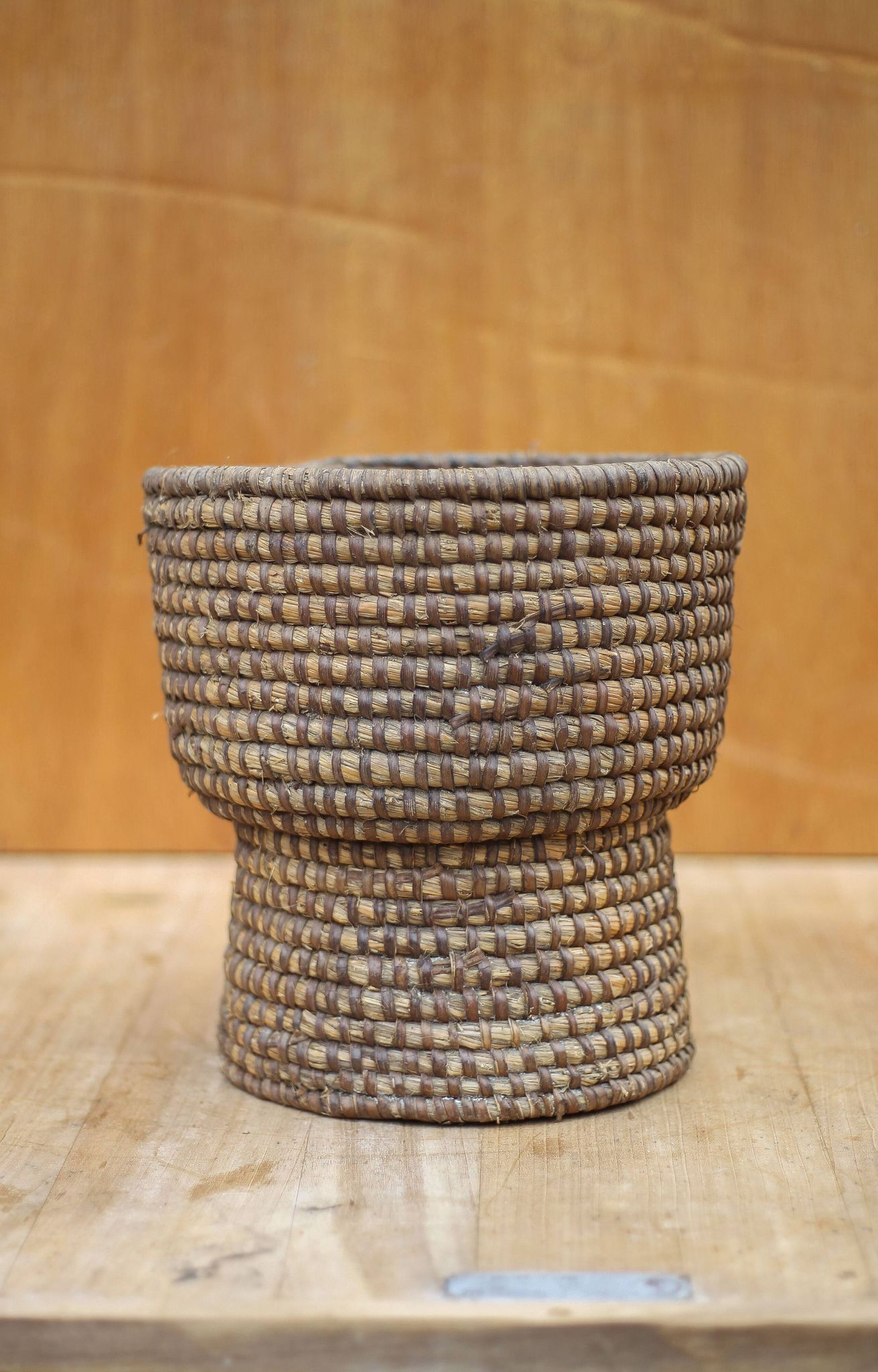 Old wicker bowl, straw and bramble burgundy, braided bowl, countryside, chalet